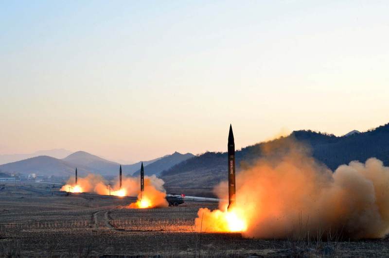 A March 5, 2017 launch of four North Korean Scud-ER missiles. The warheads later fell into the Sea of Japan. Mobile launchers like these exponentially increase the area needed to search for them.